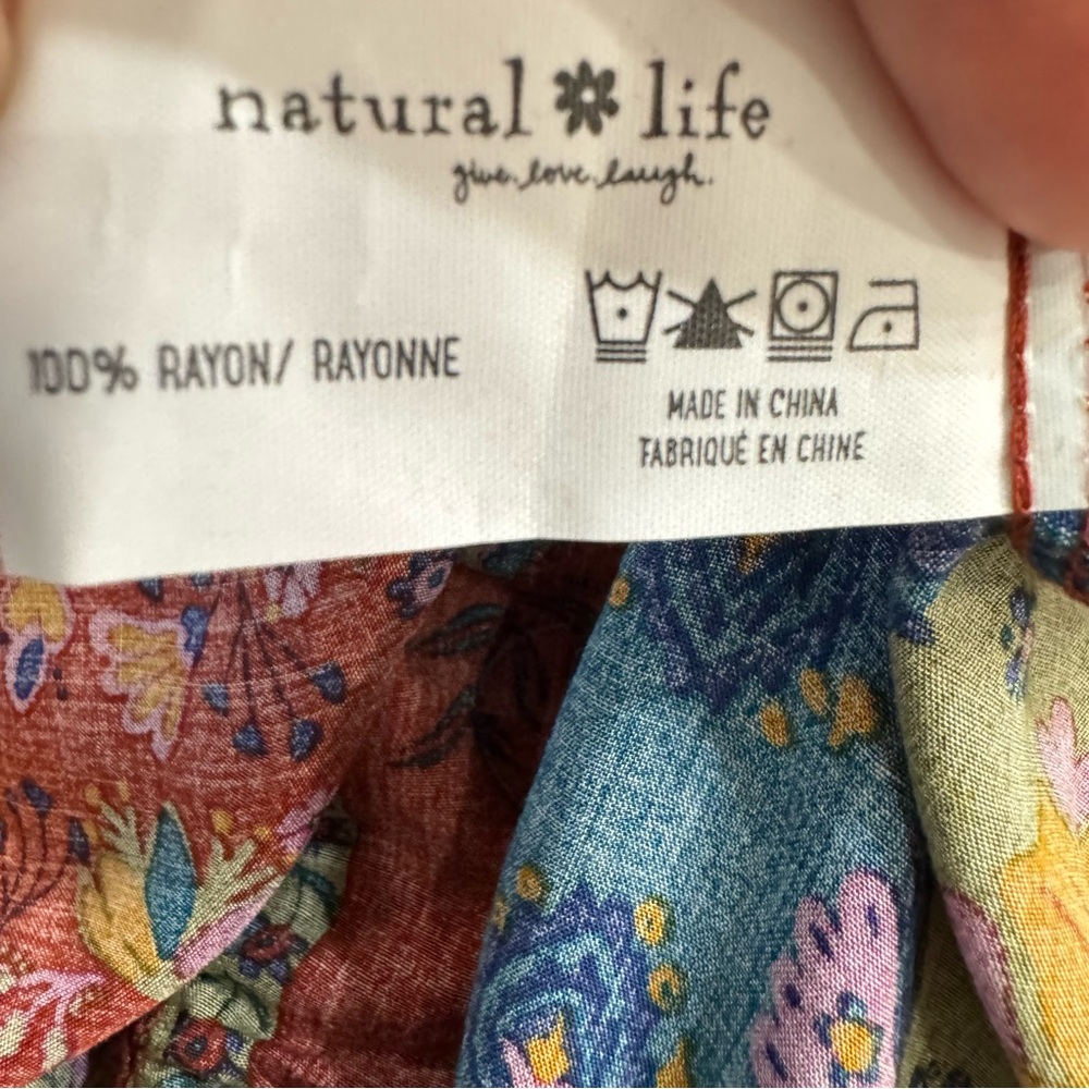 NATURAL LIFE Red Floral Long Sleeve Boho Maxi Dress with Blue & Yellow Border - Picture 8 of 8